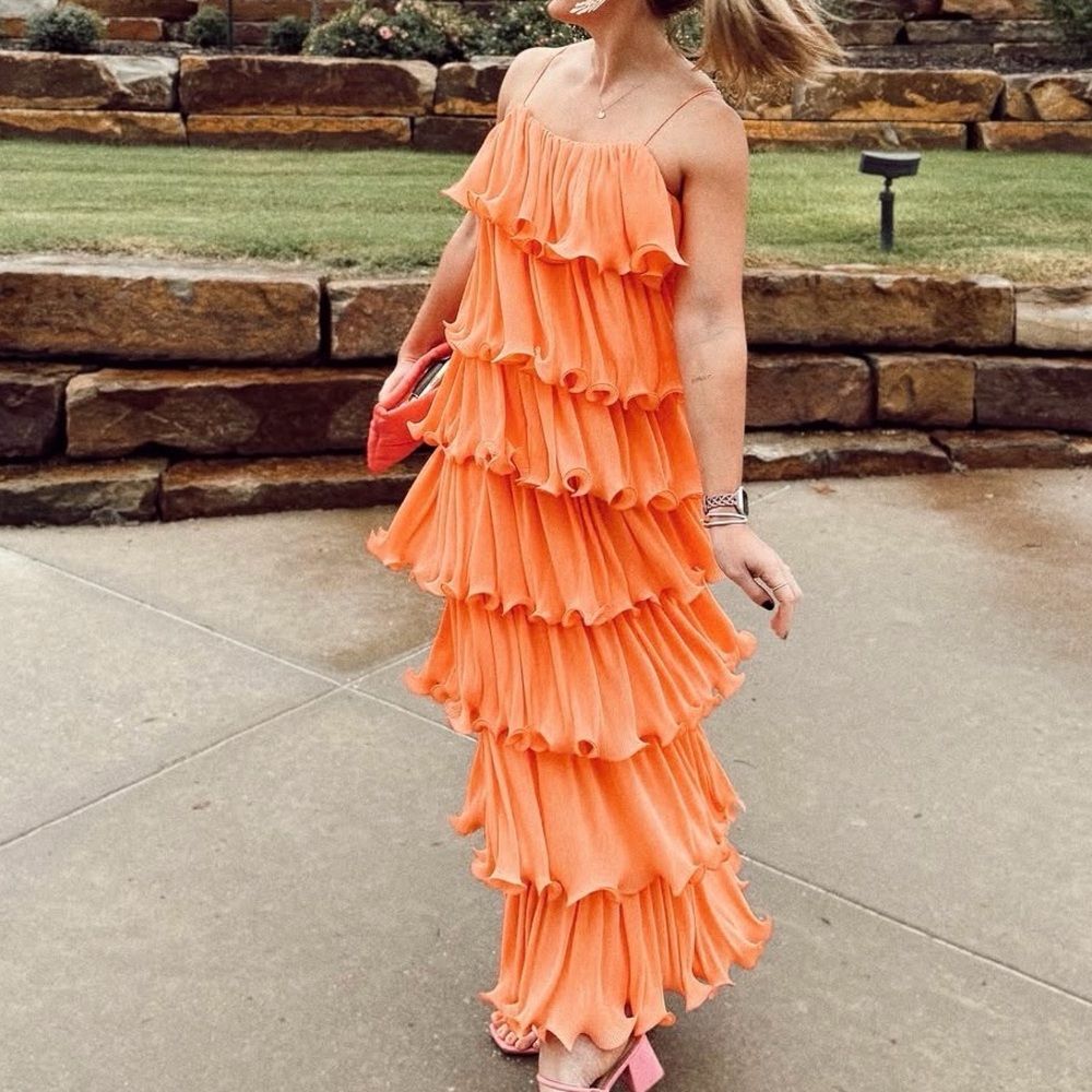 Vici Swing By Plisse Tiered Ruffle Maxi Dress - XS/Apricot - Picture 2 of 9